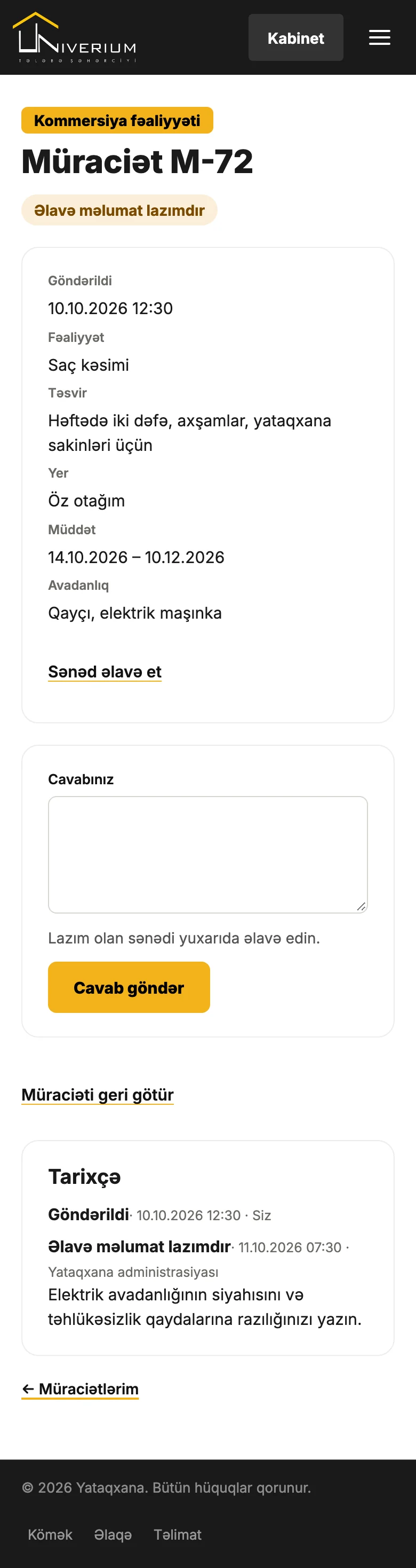 Əlavə məlumat lazımdır: administrasiyanın sualı və cavab sahəsi